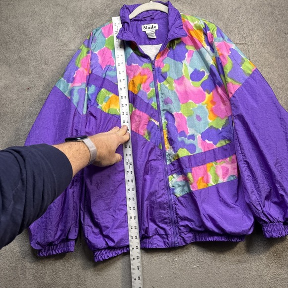 Slade Vintage 90s Purple Track Jacket Abstract Windbreaker Zip Up XL - Picture 4 of 9